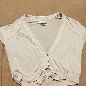 Urban Outfitters Light Cream Tie-Front Crop Top